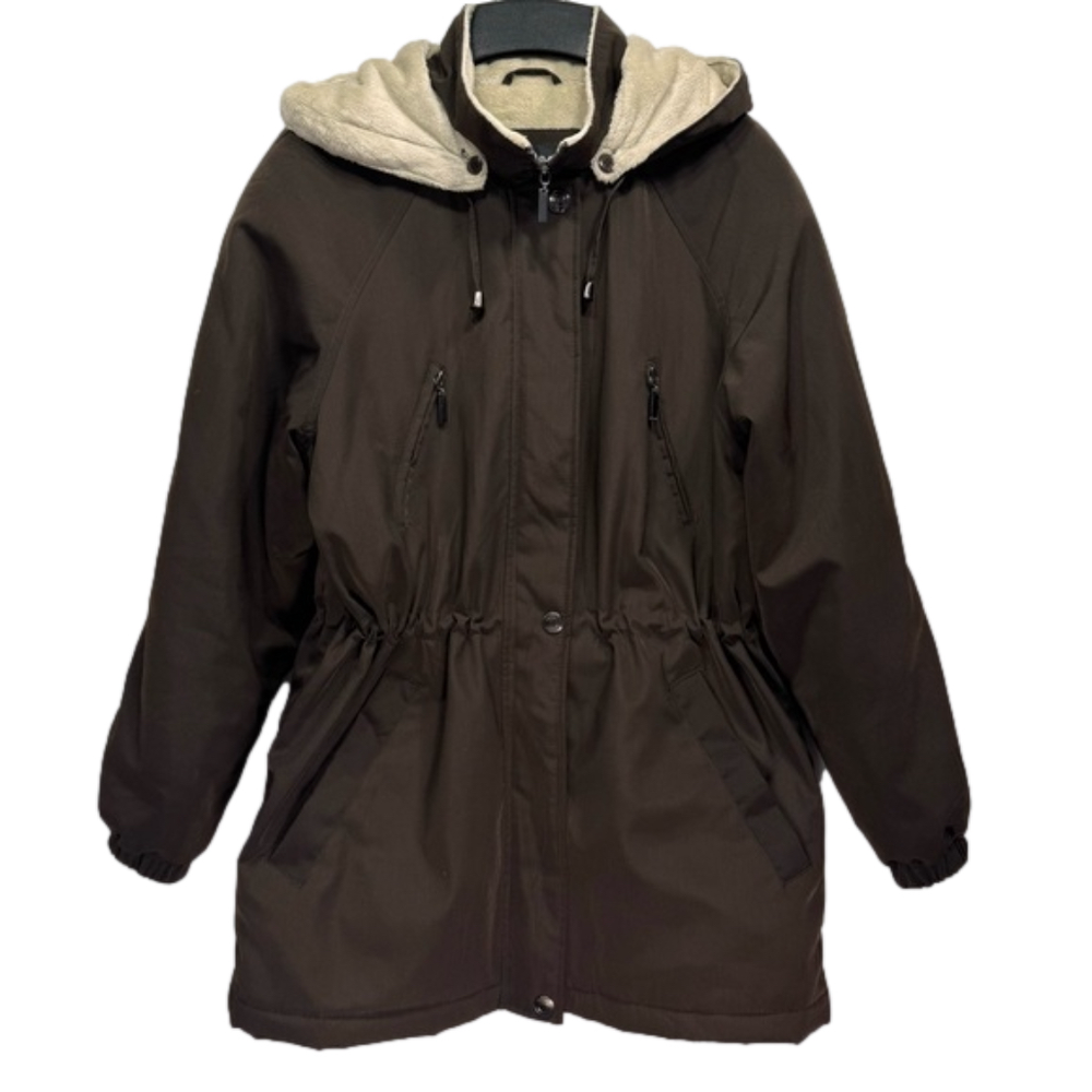 Braetan Brown Soft Faux Fur and Nylon Lined Coat with Button Off Hood Size Small